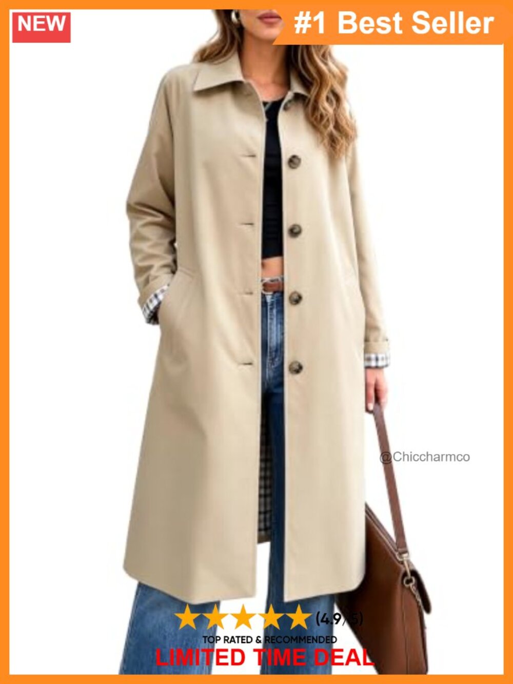 Women's Long Trench Coat Windproof Oversized Casual Fall Jacket